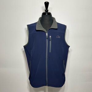 LL Bean Softshell Waffle Grid Fleece Vest Mens XL Blue Full Zip Pockets Gorpcore